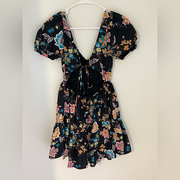 Aqua Cotton Floral Open Back Mini Dress size small - Picture 2 of 5